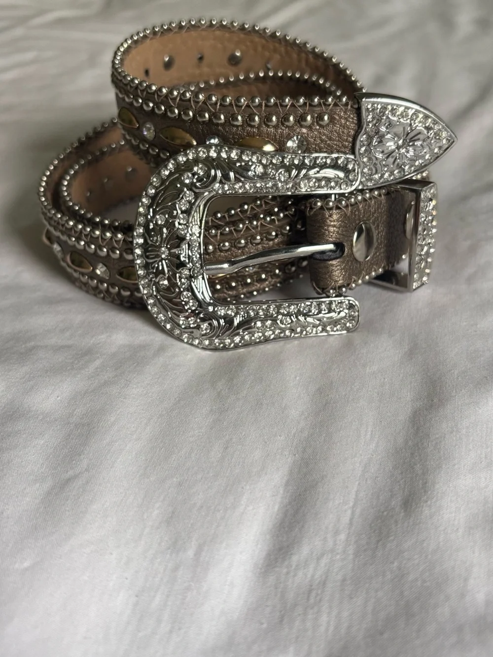 Genuine Leather Rhinestone Western Belt Brown Sz S